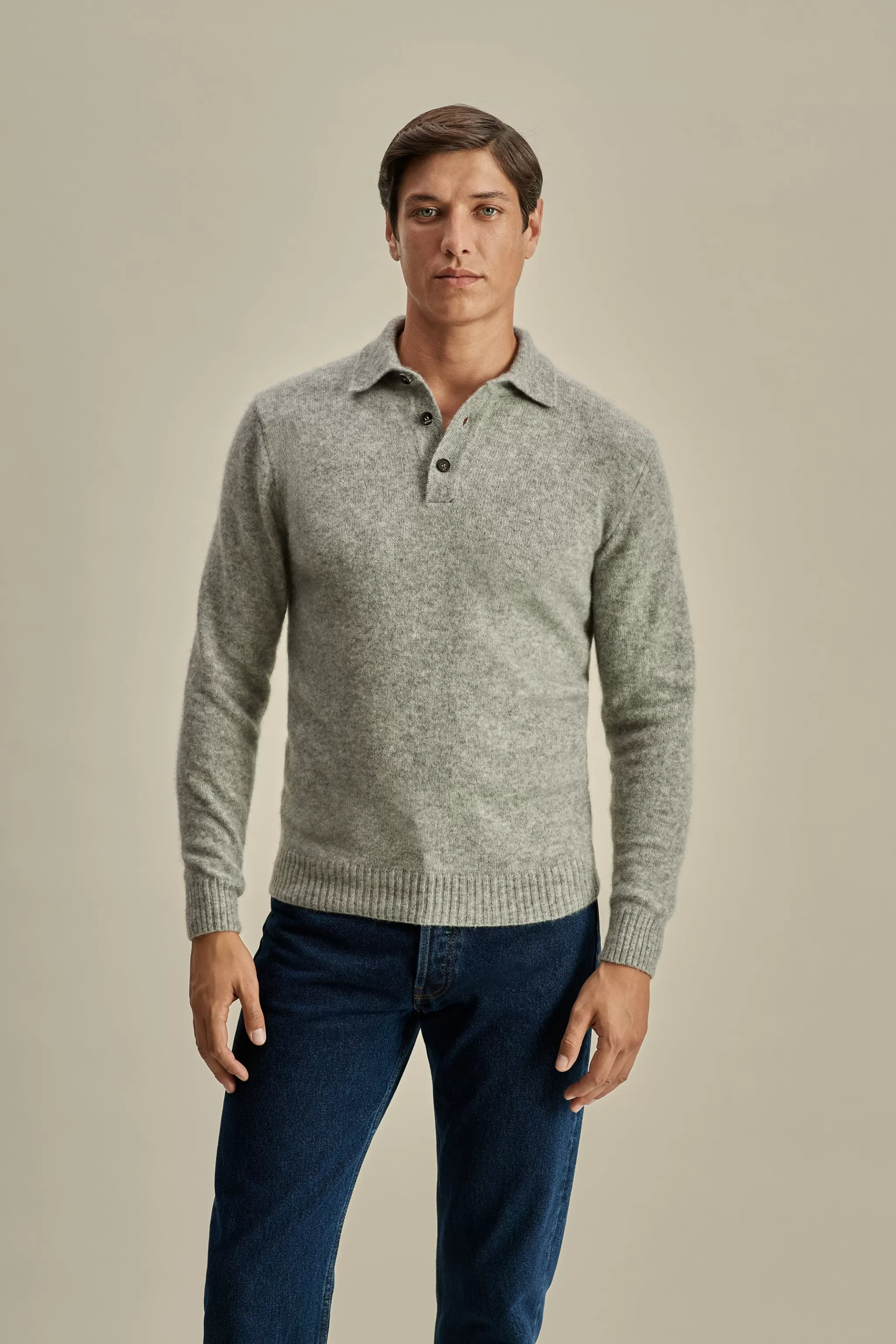 Thom Sweeney T-Shirts & Polos | Knitwear*Brushed Cashmere Silk Long Sleeve Polo Shirt
