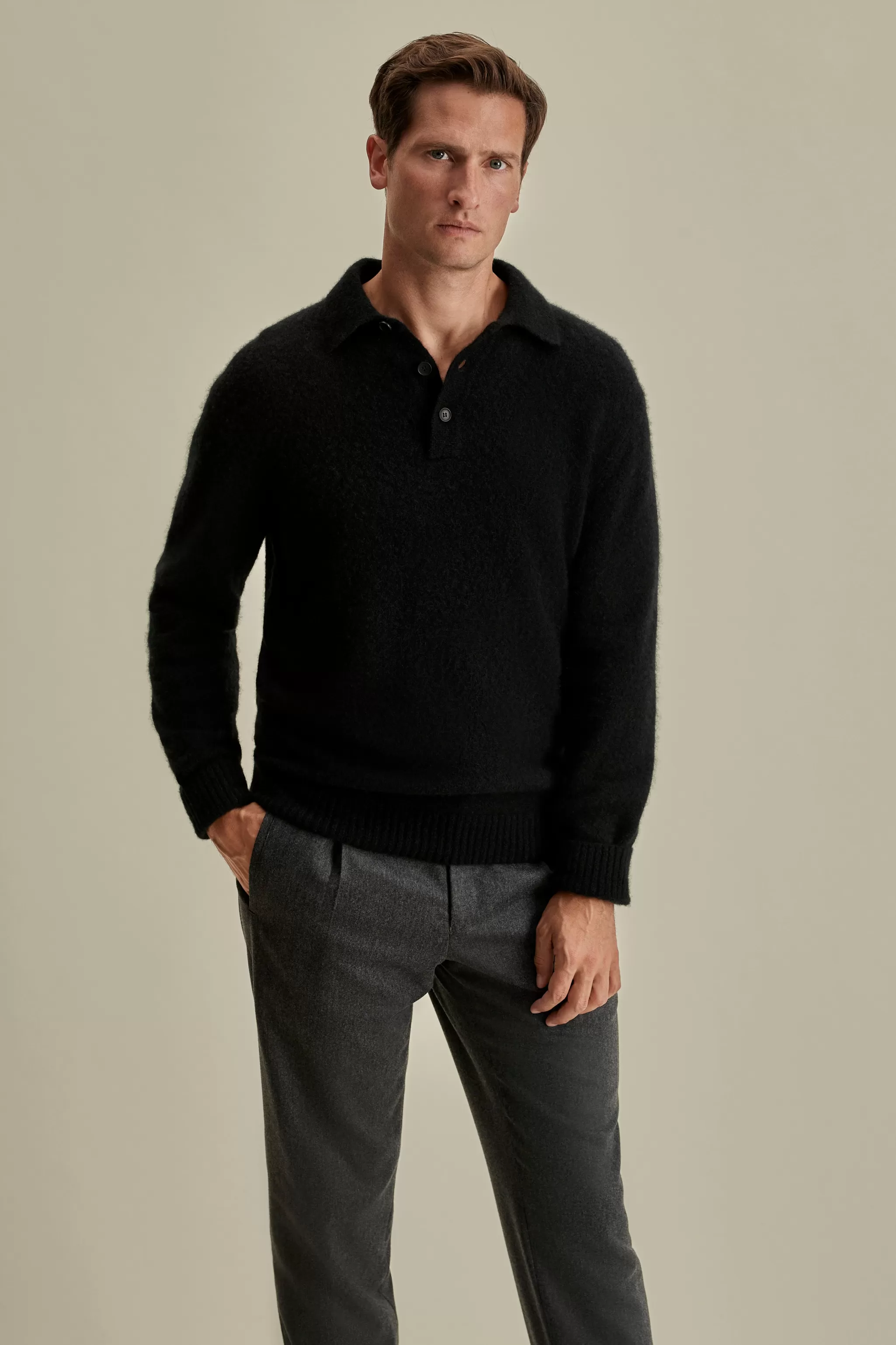 Thom Sweeney T-Shirts & Polos | Knitwear*Brushed Cashmere Silk Long Sleeve Polo Shirt