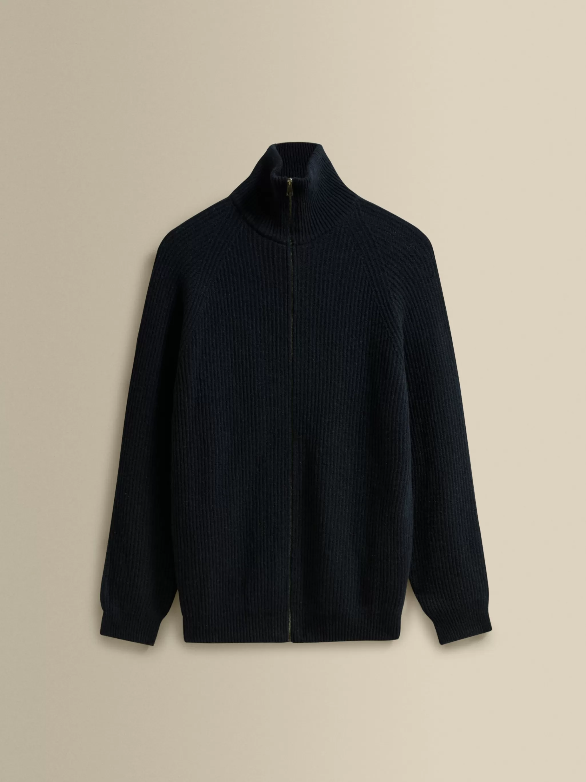 Thom Sweeney Knitwear*Cashmere Zip-Through Fisherman Rib Sweater