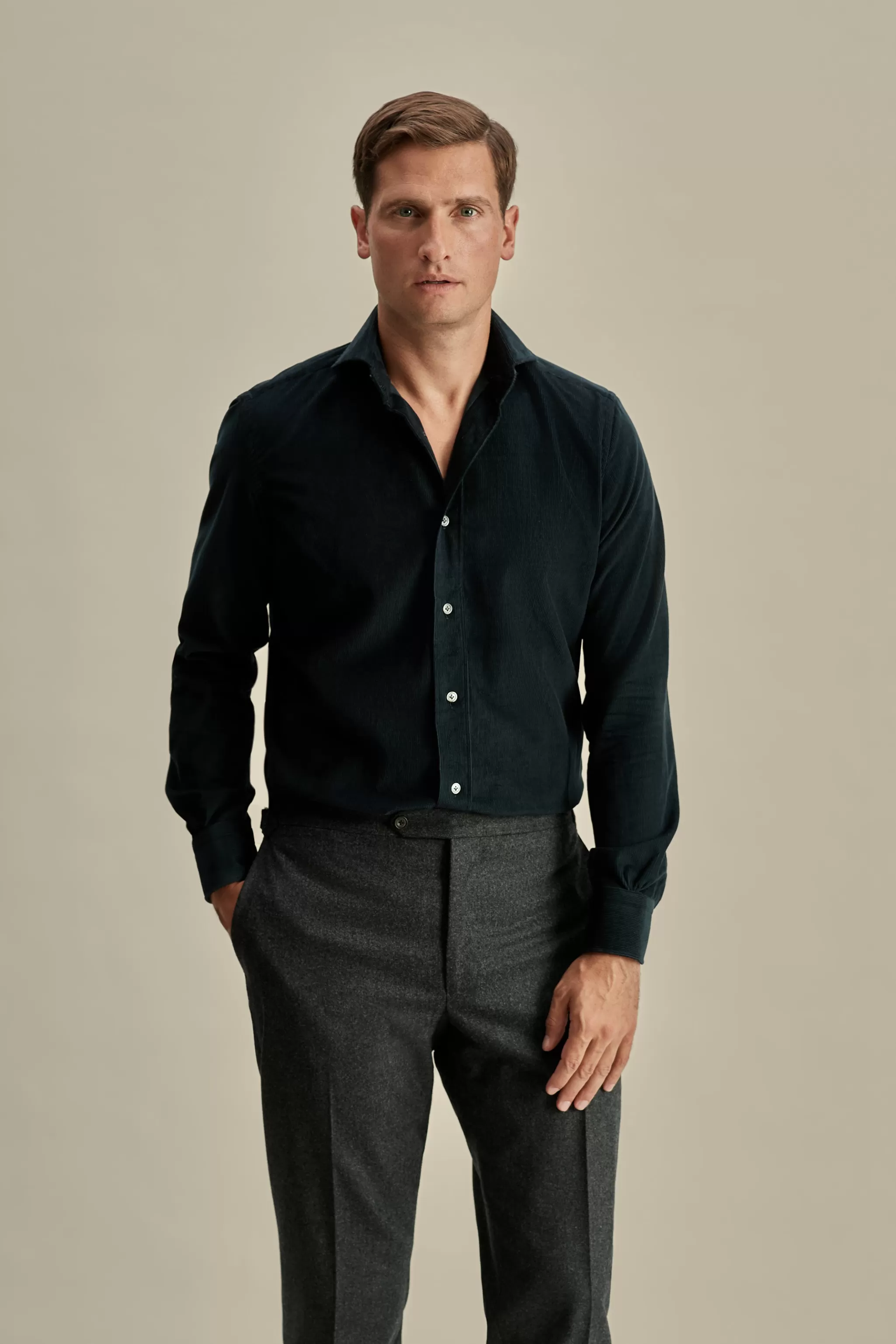 Thom Sweeney Shirts*Corduroy Cutaway Collar Shirt
