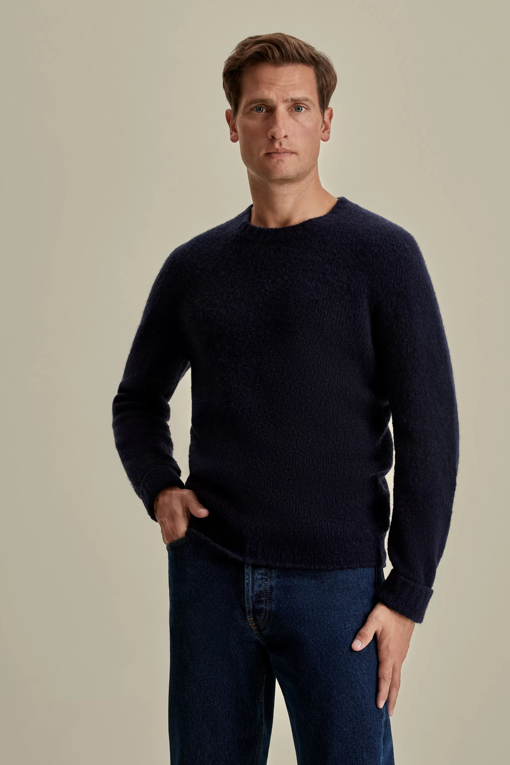 Thom Sweeney Knitwear*Felted Wool Cashmere Crew Neck Sweater