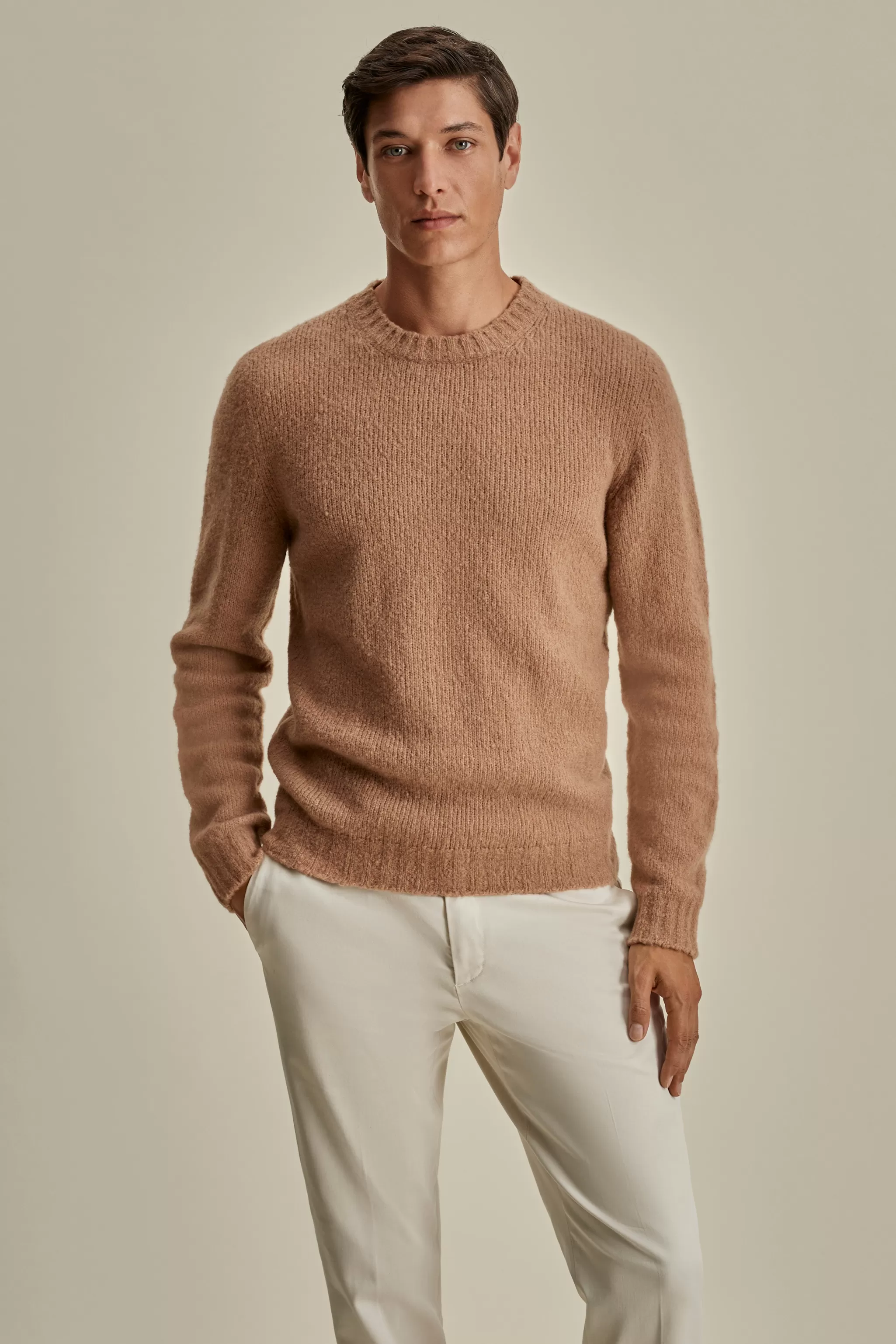 Thom Sweeney Knitwear*Felted Wool Cashmere Crew Neck Sweater