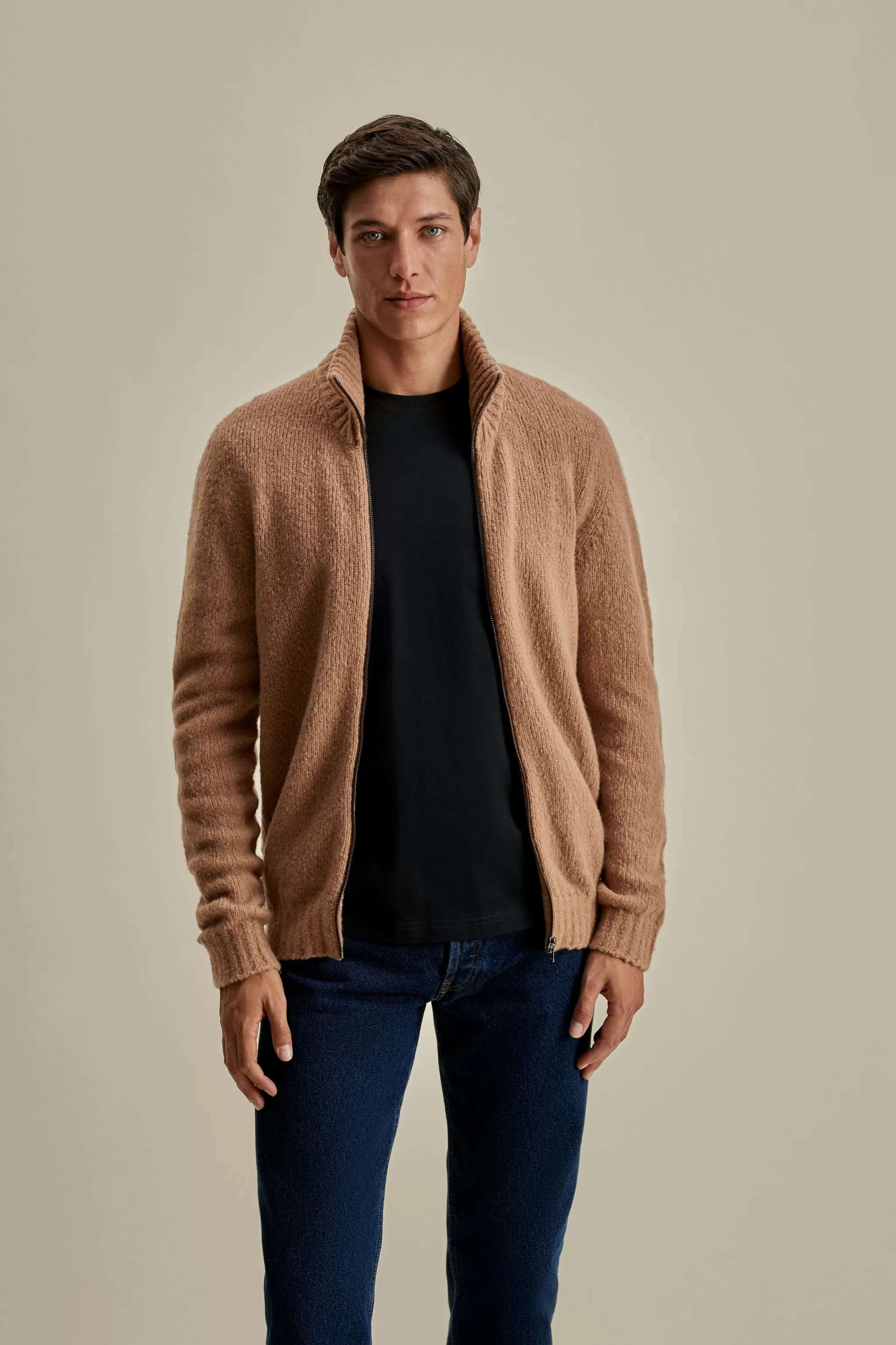 Thom Sweeney Knitwear*Felted Wool Cashmere Zip-Through Sweater
