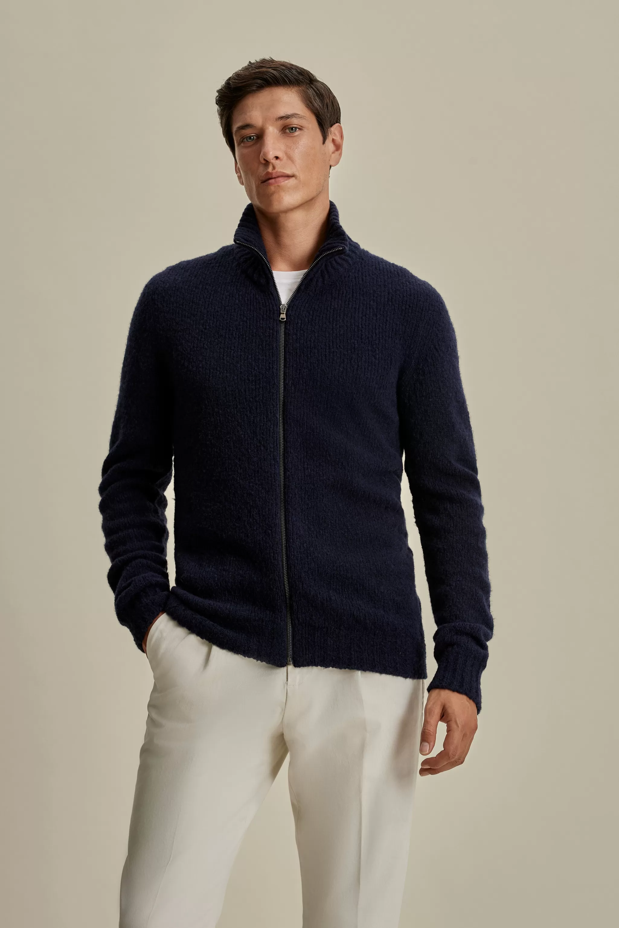Thom Sweeney Knitwear*Felted Wool Cashmere Zip-Through Sweater