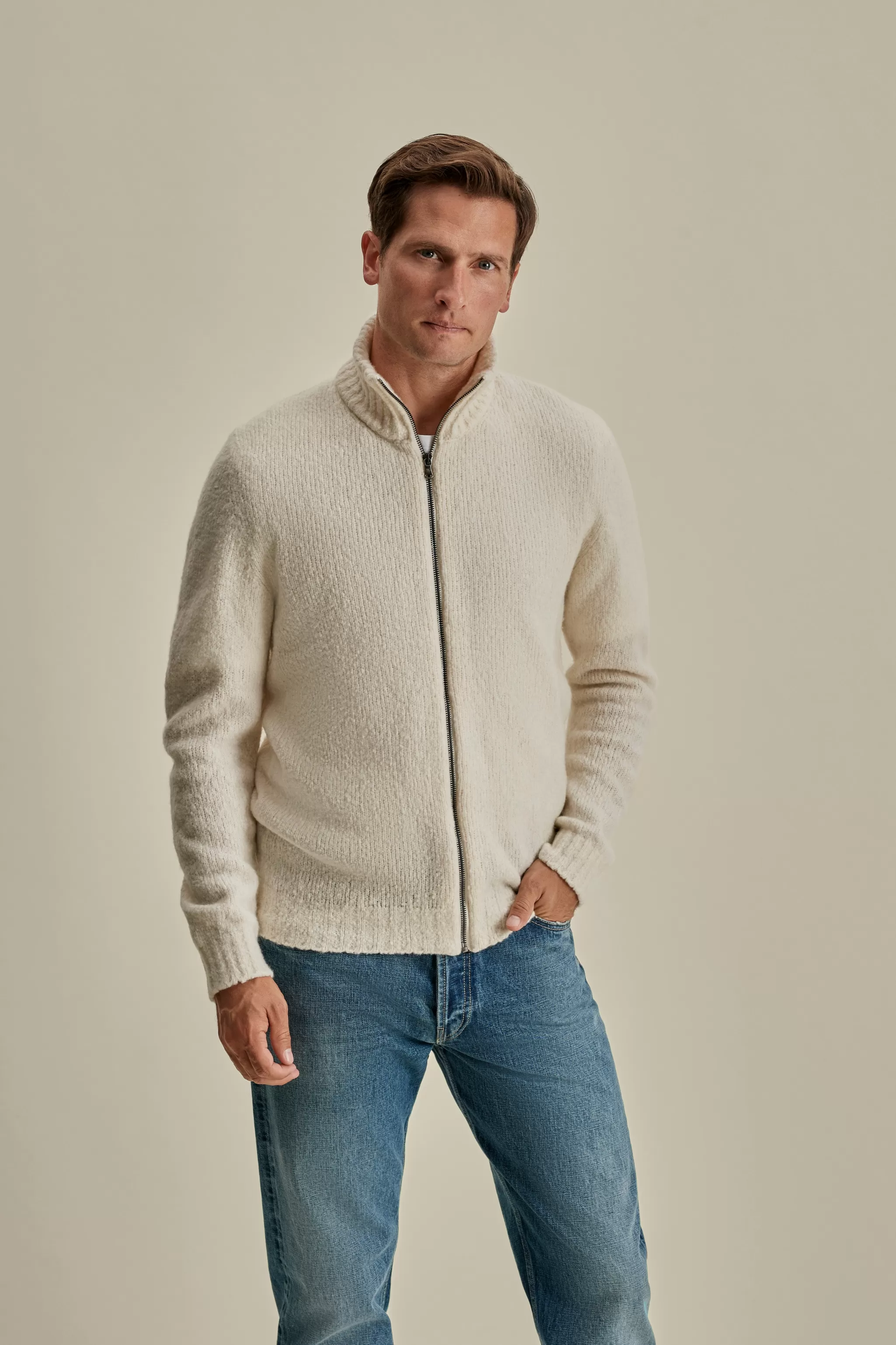 Thom Sweeney Knitwear*Felted Wool Cashmere Zip-Through Sweater