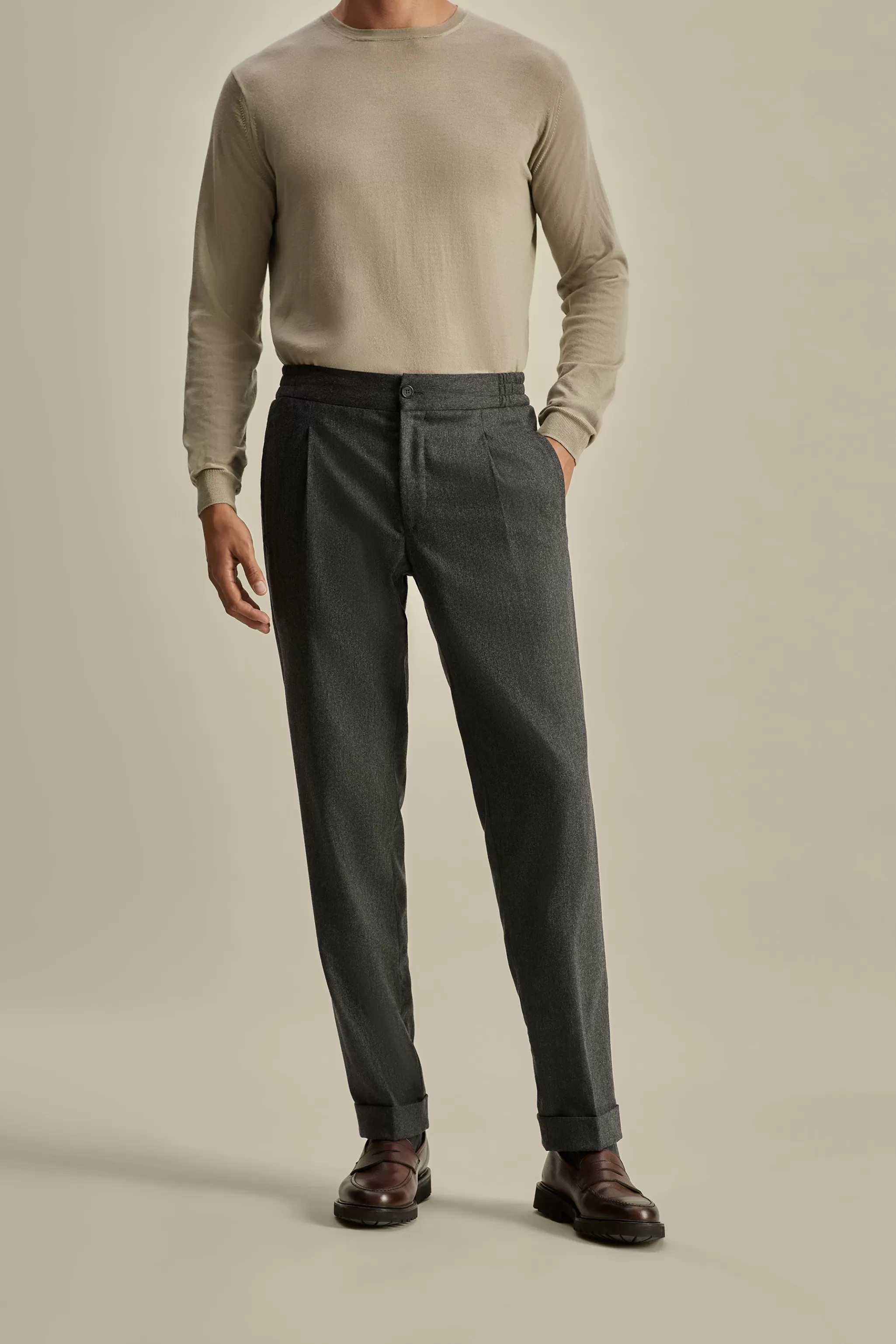 Thom Sweeney Trousers & Shorts*Flannel Easy Fit Tailored Trousers