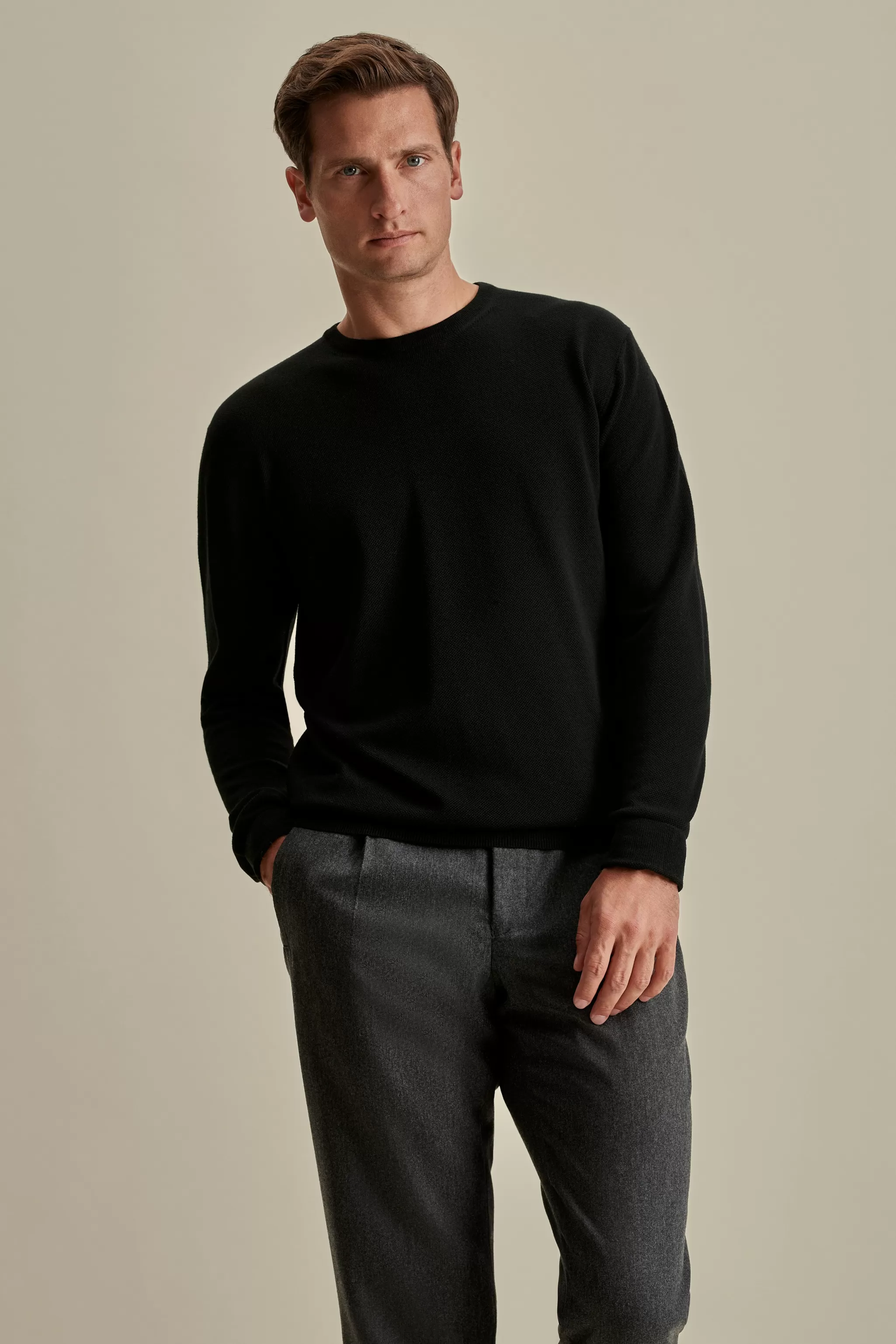 Thom Sweeney Knitwear*Knitted Merino Wool Long Sleeve T-Shirt