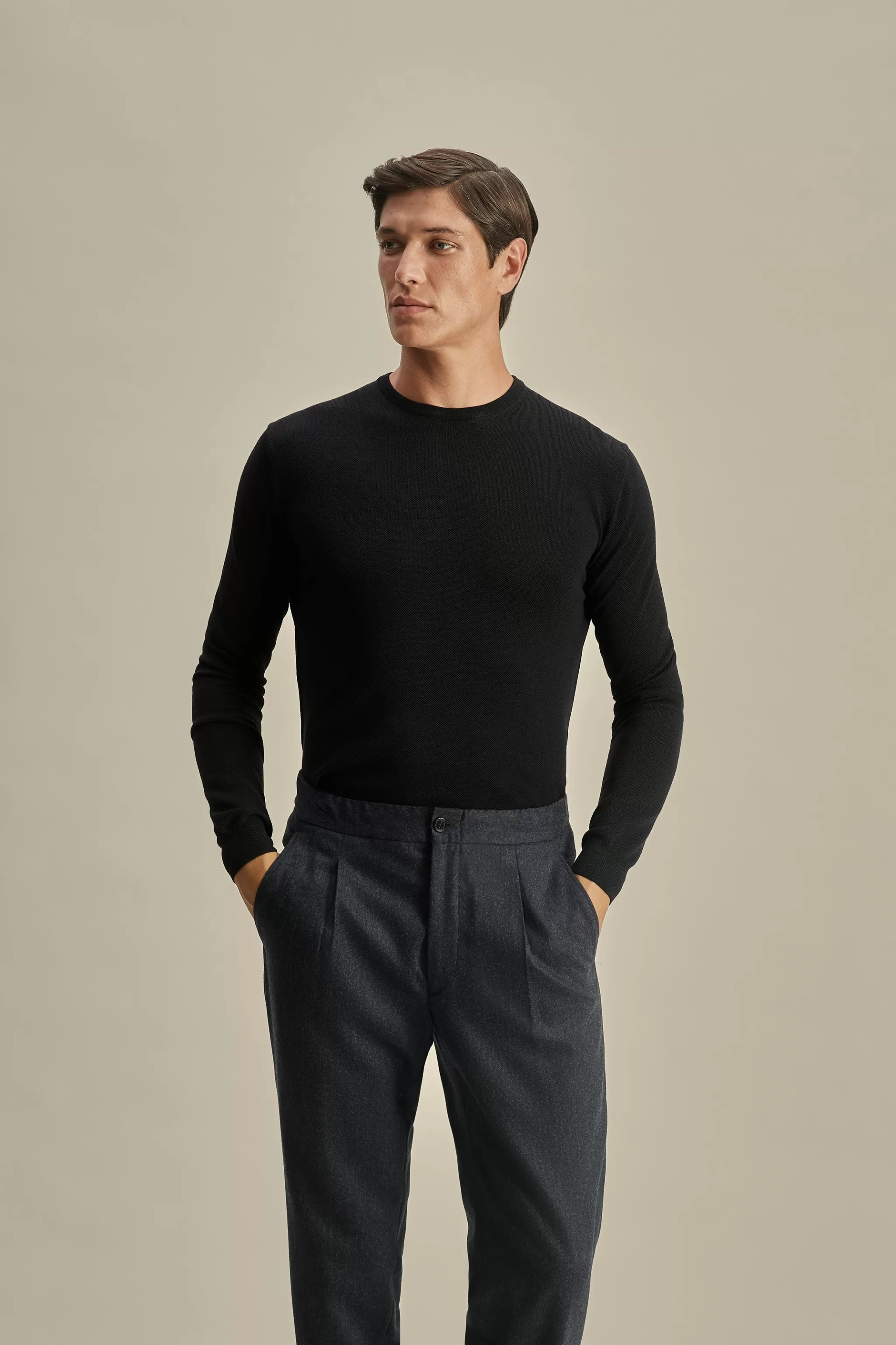 Thom Sweeney Knitwear*Knitted Merino Wool Long Sleeve T-Shirt