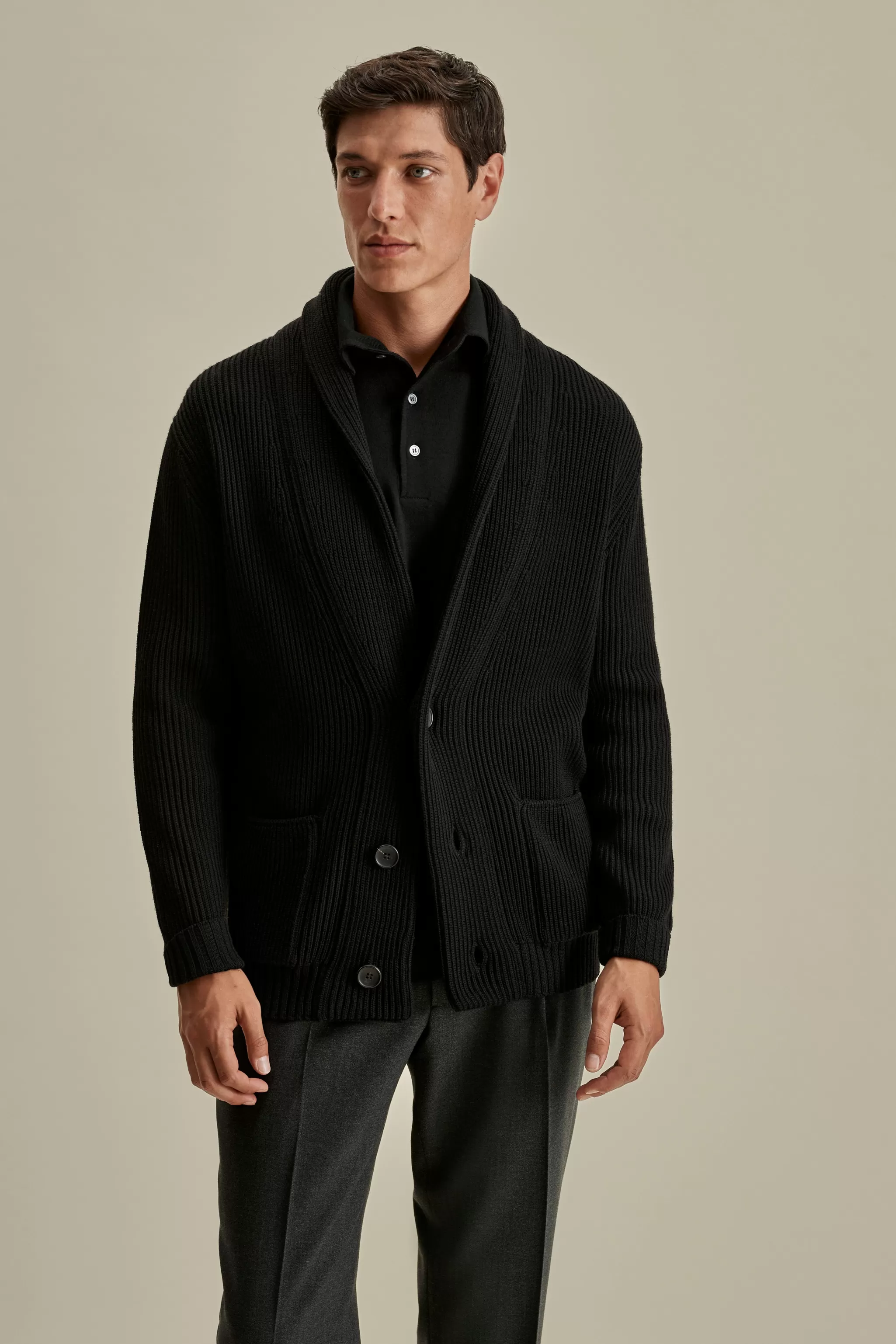 Thom Sweeney Knitwear*Merino Wool Single Breasted Shawl Cardigan