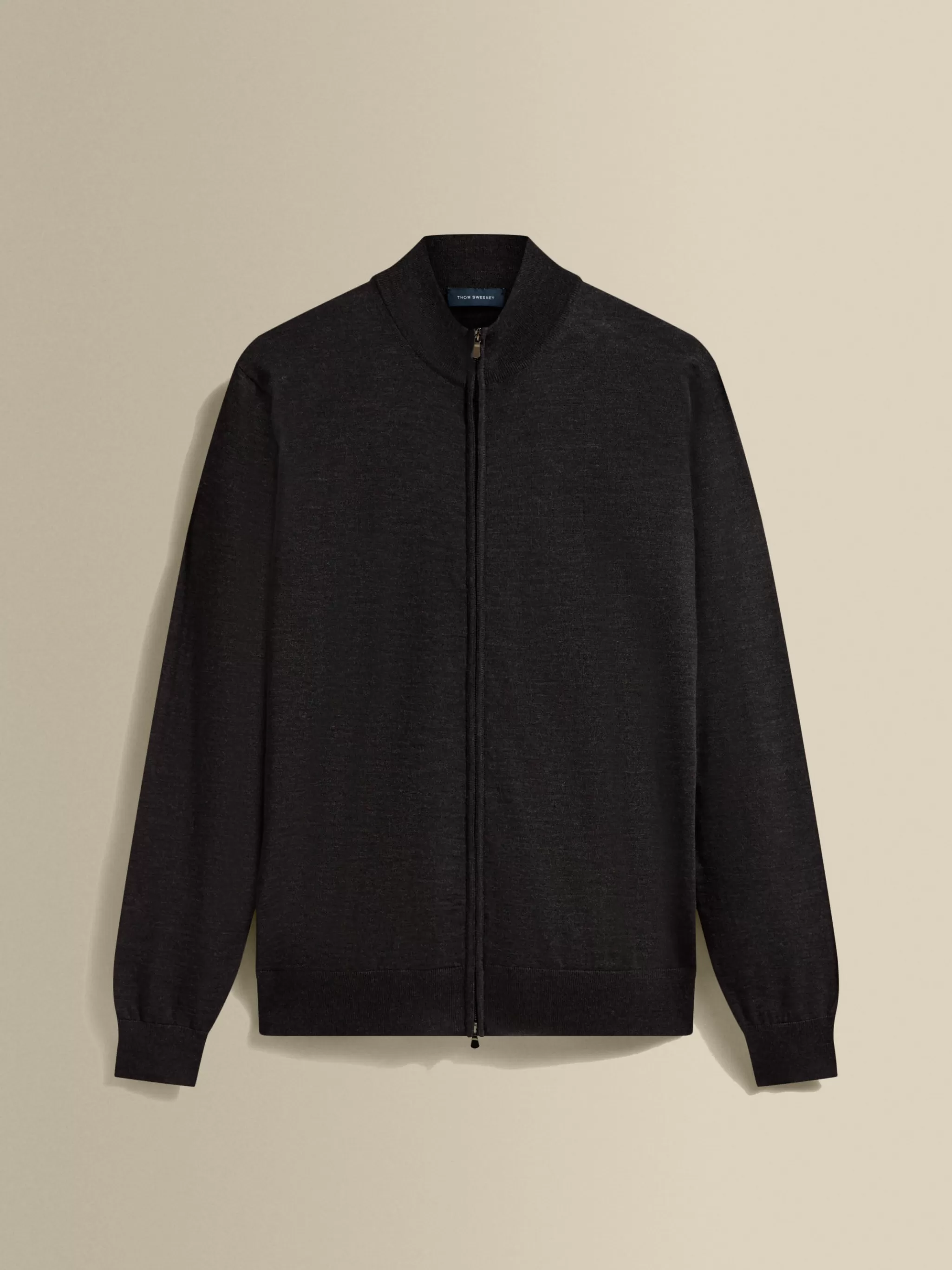 Thom Sweeney Knitwear*Merino Wool Zip-Through Mock Neck Knit