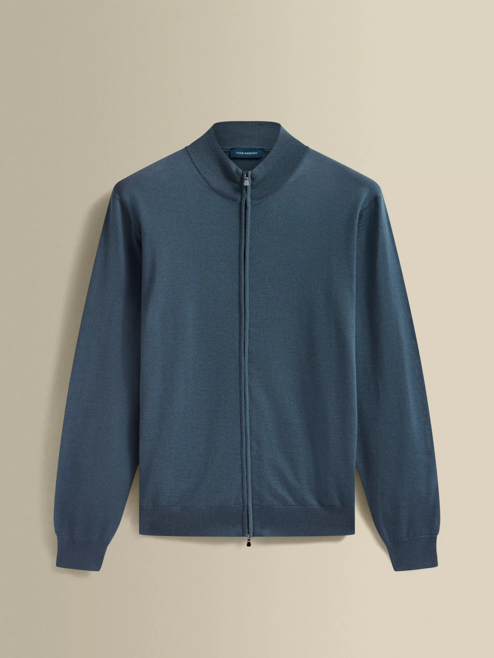 Thom Sweeney Knitwear*Merino Wool Zip-Through Mock Neck Knit