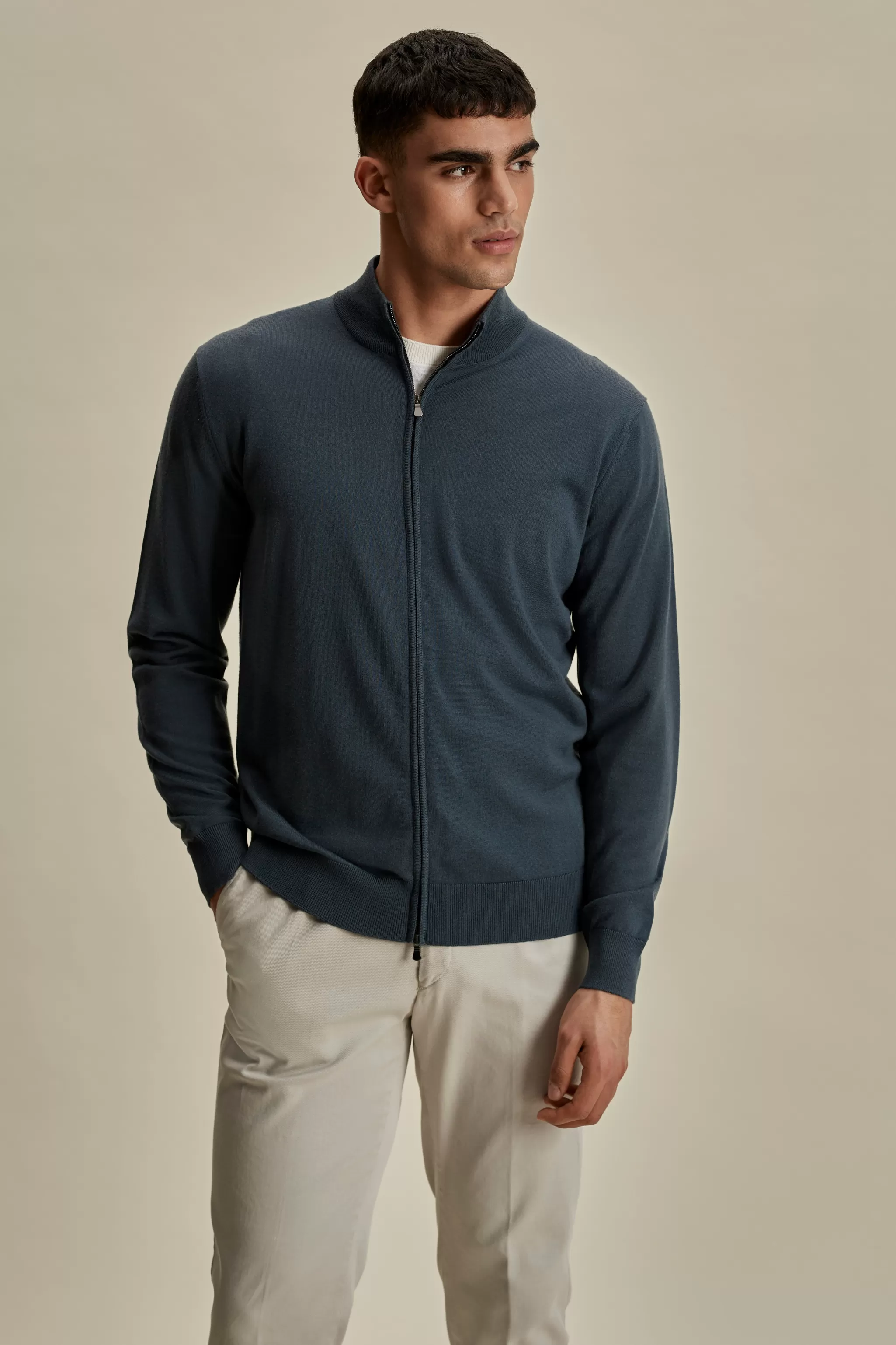 Thom Sweeney Knitwear*Merino Wool Zip-Through Mock Neck Knit