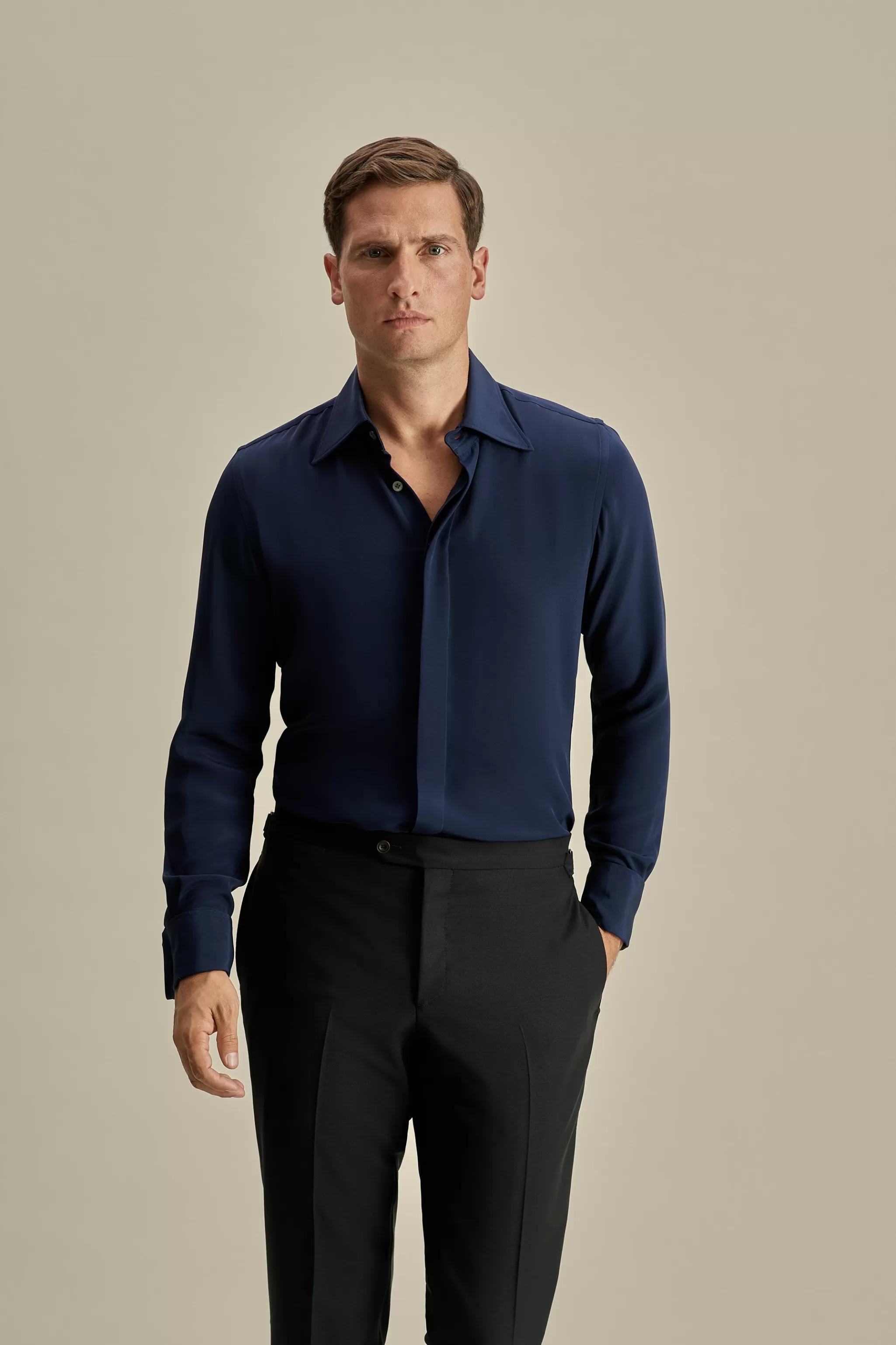 Thom Sweeney Shirts*Silk Lecce Collar Fly Front Shirt