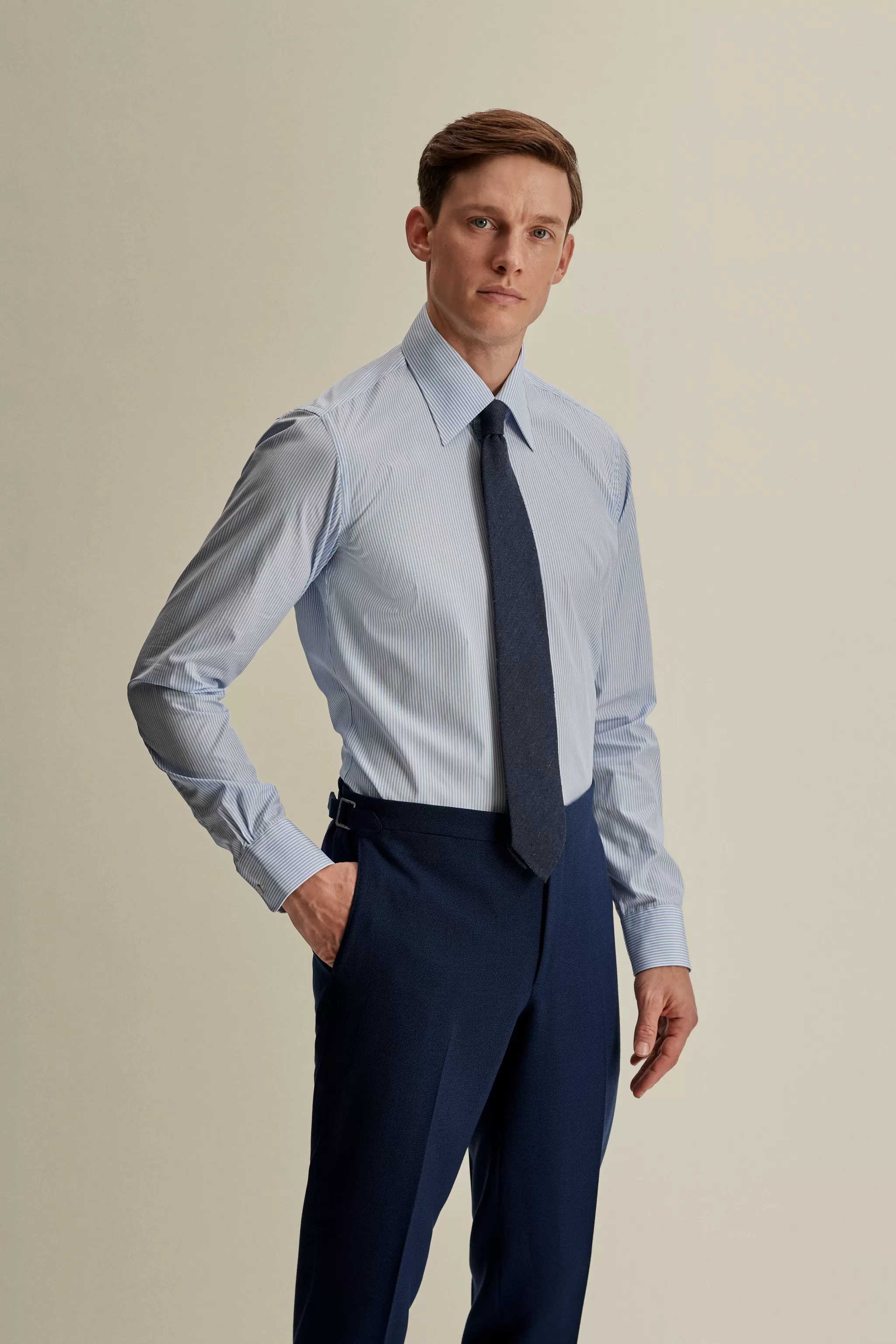 Thom Sweeney Shirts*Solid Poplin Point Collar Bengal Stripe Shirt