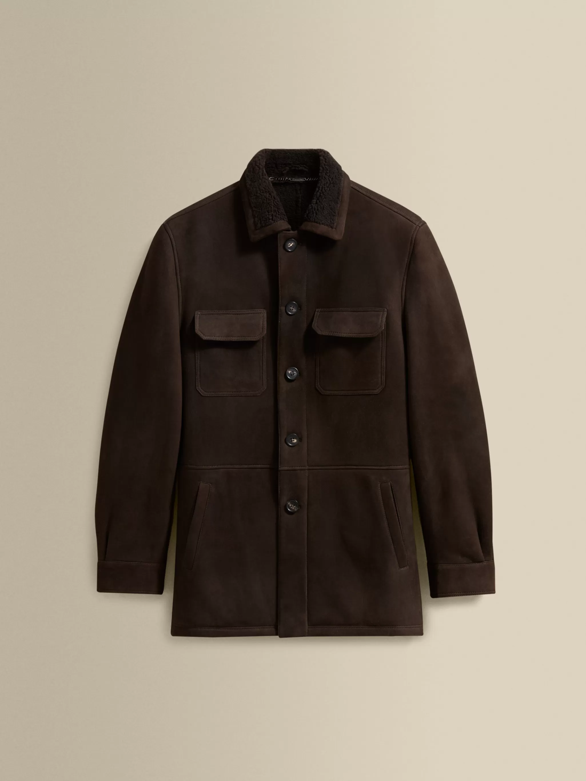 Thom Sweeney Outerwear*Suede Shearling Button Through Jacket