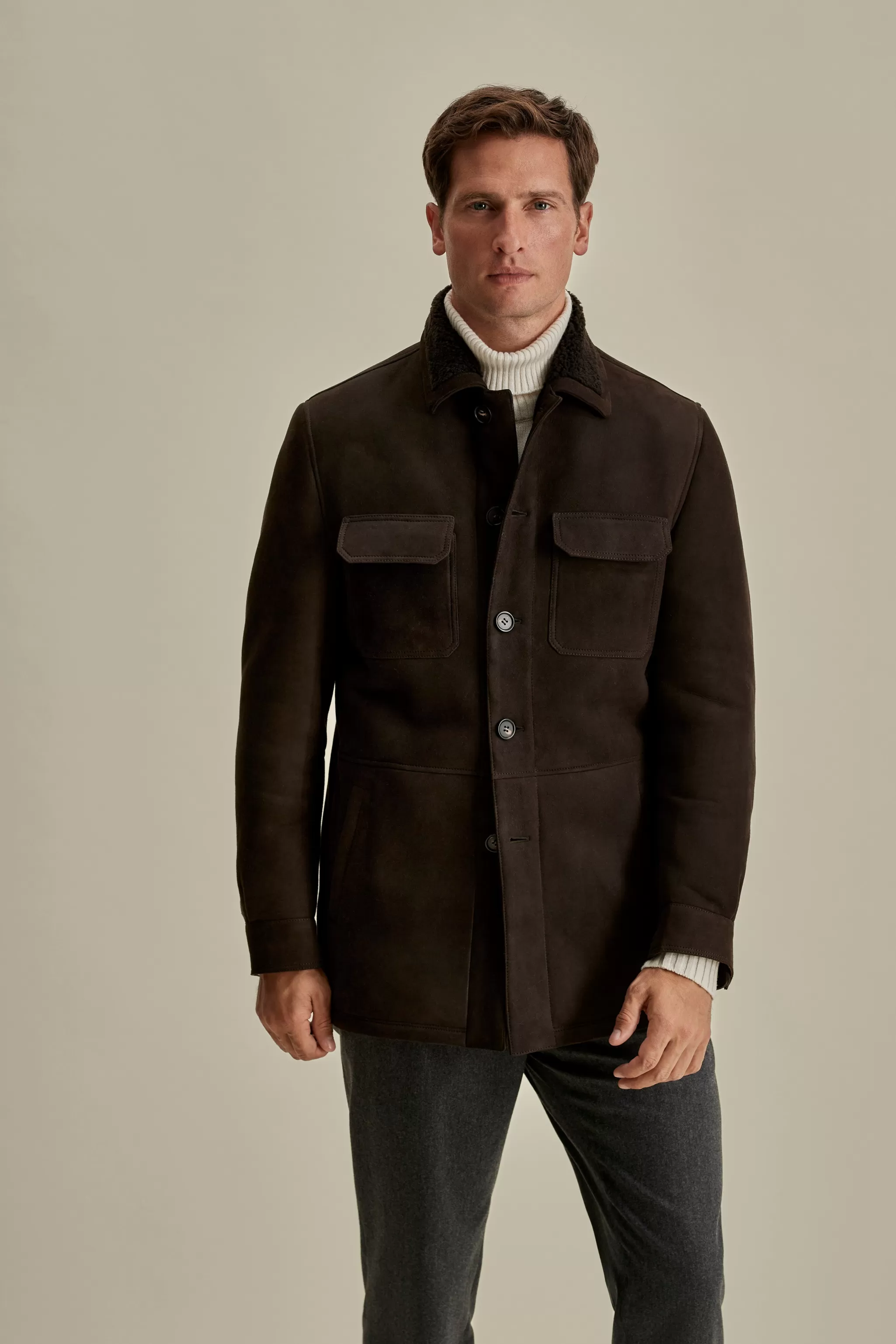 Thom Sweeney Outerwear*Suede Shearling Button Through Jacket