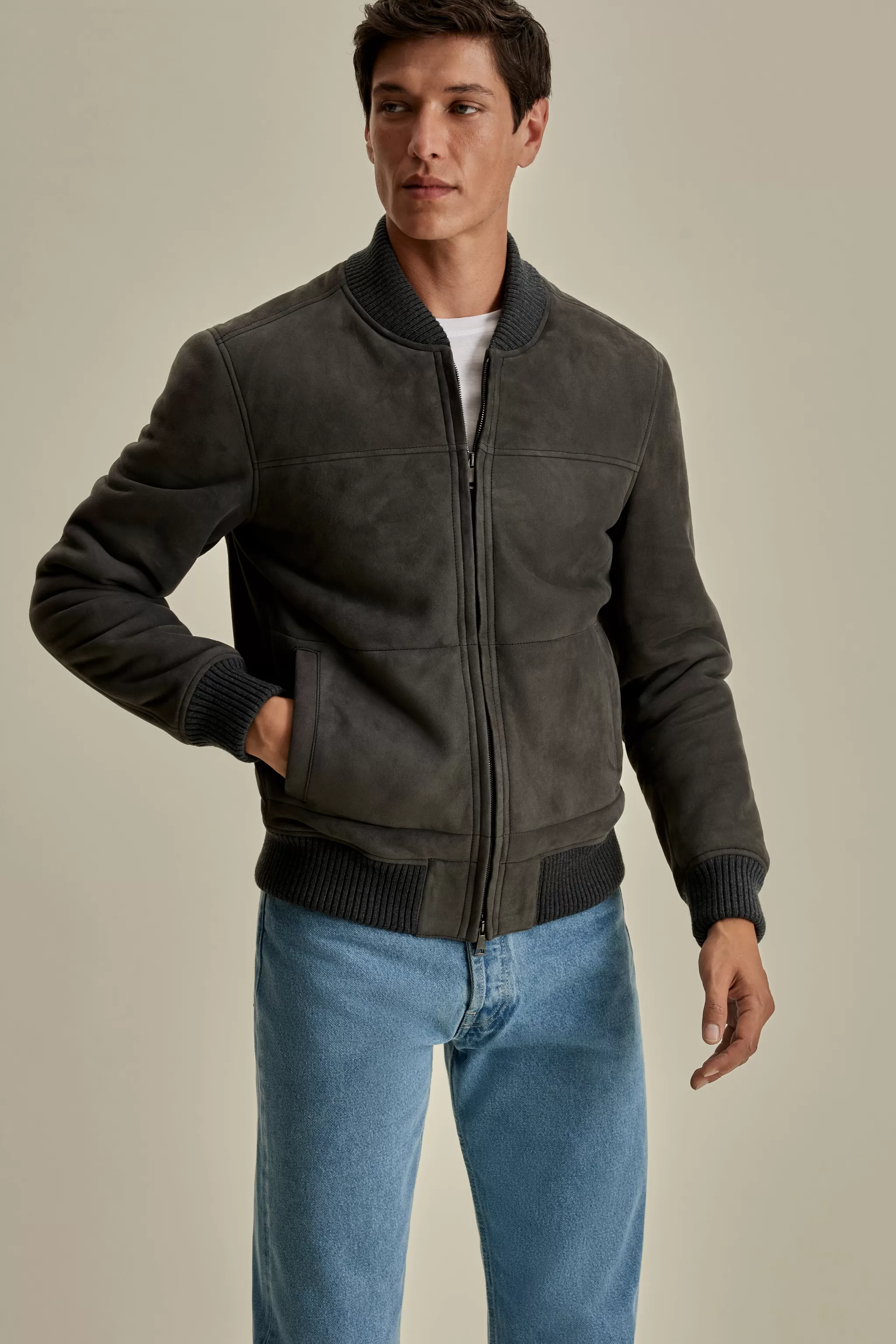 Thom Sweeney Outerwear*Suede Sheepskin Bomber Jacket