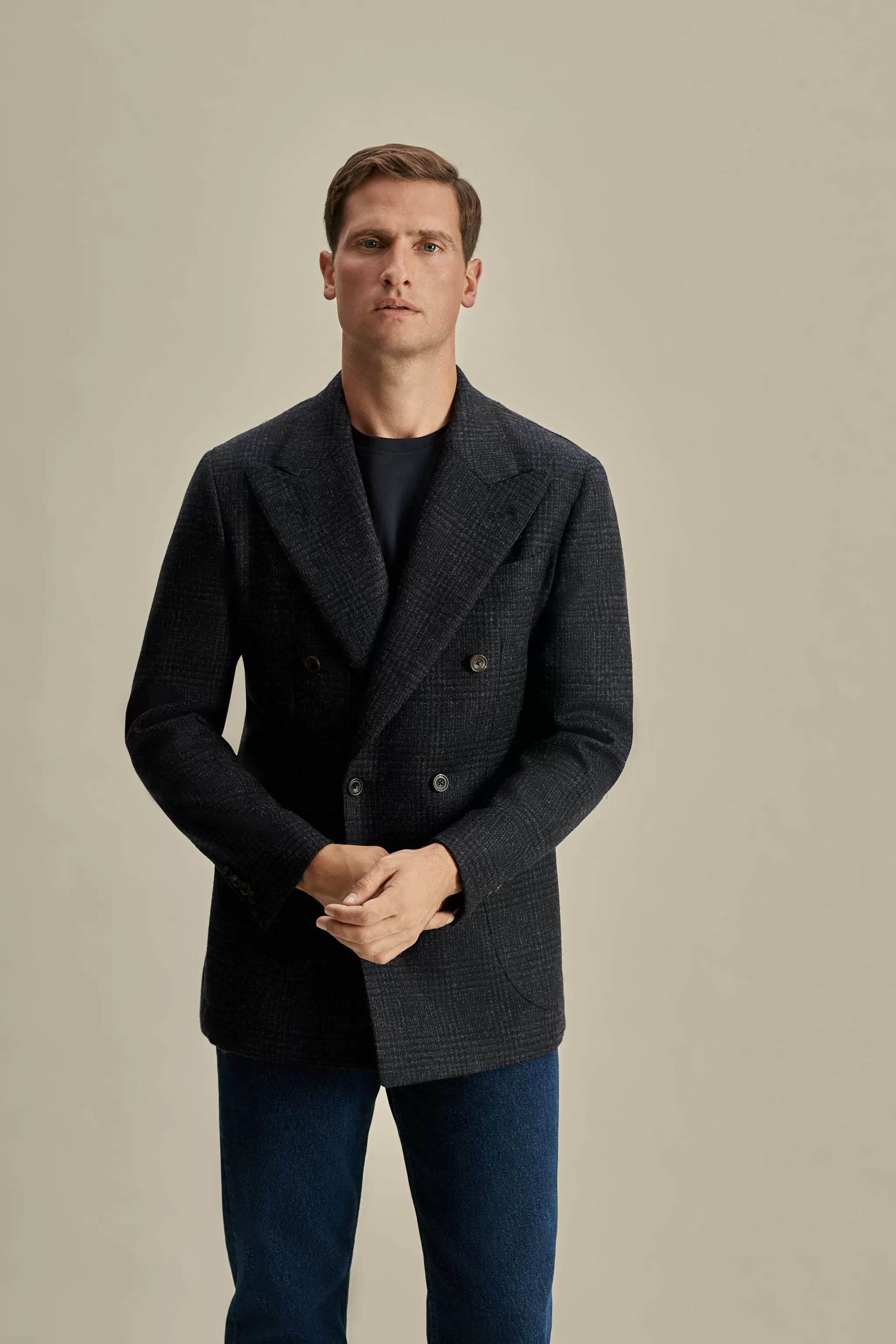 Thom Sweeney Tailoring*Wool Unstructured Double Breasted Peak Lapel Jacket